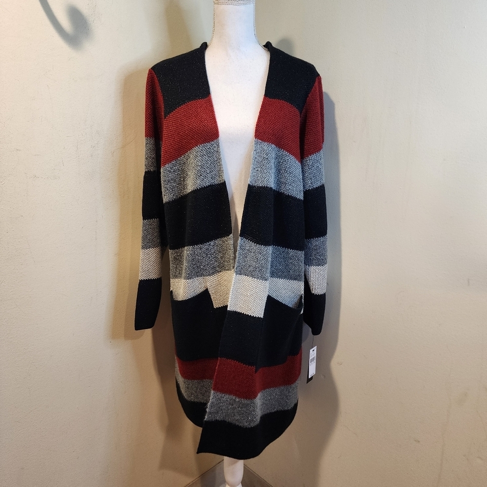 AGB Woman Striped Open Front Plus Size  Cardigan 2X NWT